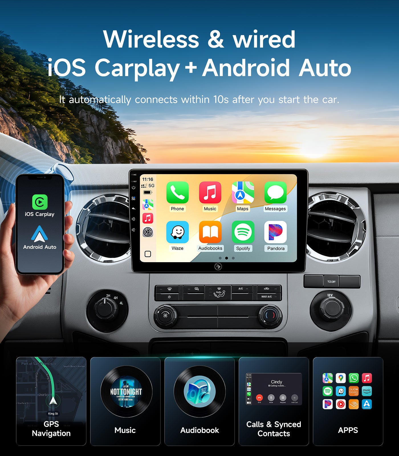 10"Full Touch Screen Car Stereo for Ford F150 (2004-2008) F250 / F350 / 450 / 550 (2008-2016) E150 / 250 / 350cargo / ECONOLINE Van (2009-2016) FOCUSFUSION (2005-2007)