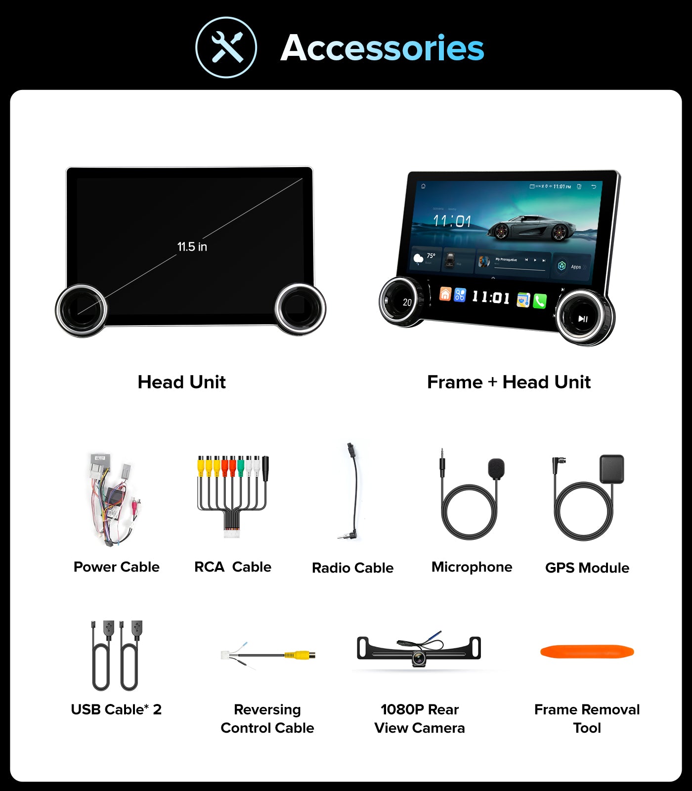 11.5" Dual Knobs car Radio for Ford F150 2004~2008,F250/F350/450/550 2009~2016 | Wireless CarPlay Android Auto | QLED Touch Screen Car Stereo