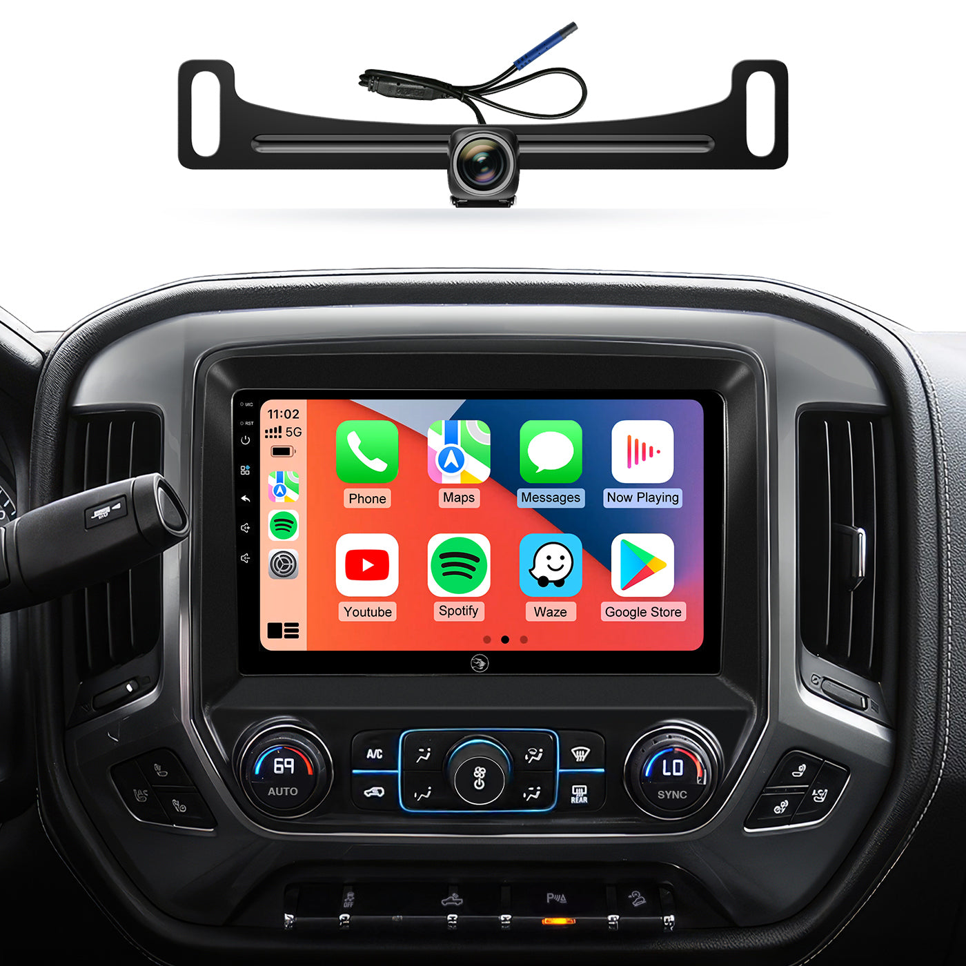 10.2" Car Stereo Radio for Chevy Silverado & GMC Sierra 2014-2018 - Wireless CarPlay & Android Auto, 5G WiFi GPS Navigation, Bluetooth FM/SWC, 1080P Backup Camera, Responsive Touchscreen