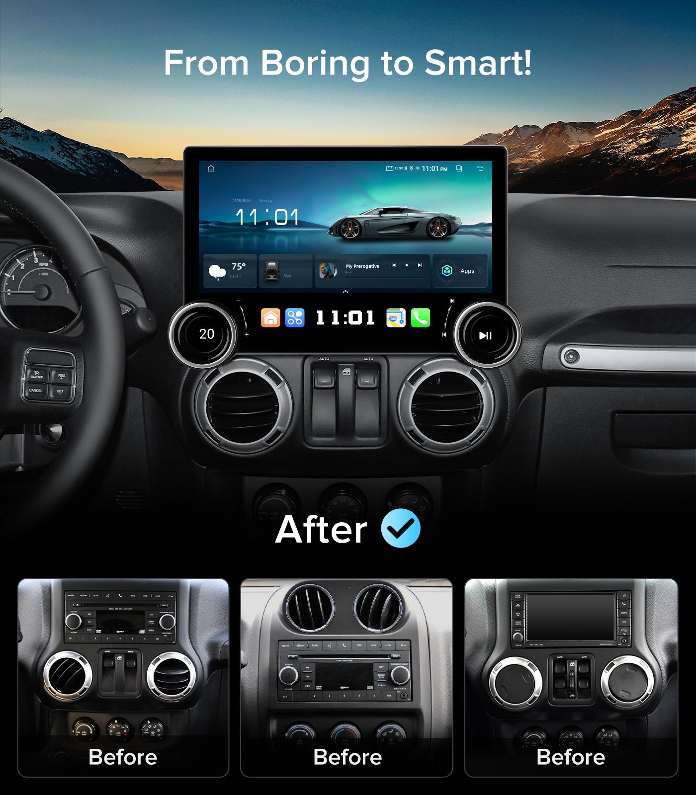 11.5" Dual Knob Car Radio Stereo for Jeep Wrangler JK Head Unit Dodge Ram1500