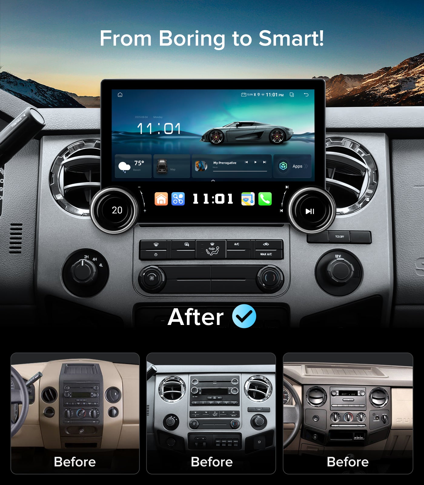 11.5" Dual Knobs car Radio for Ford F150 2004~2008,F250/F350/450/550 2009~2016 | Wireless CarPlay Android Auto | QLED Touch Screen Car Stereo