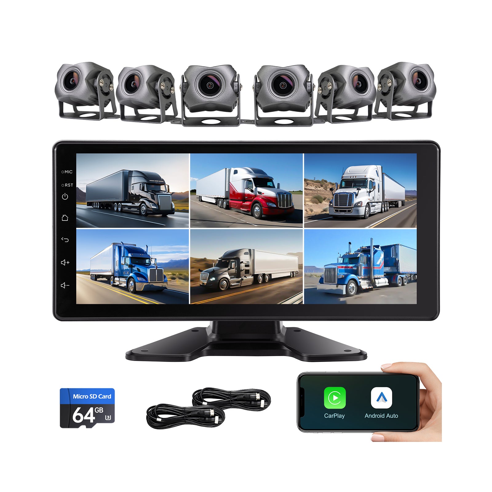 10.33"Touch Screen 6-Channel 1080P Dash Cam Backup Camera System