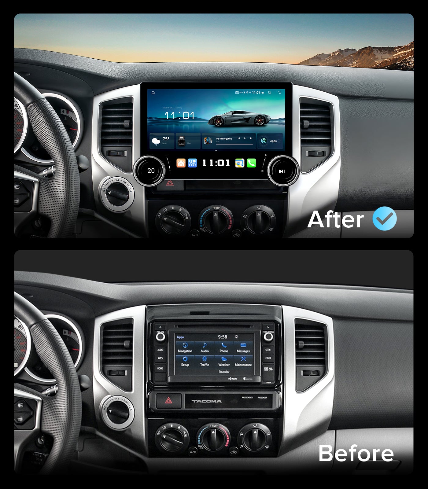 11.5" Dual Knobs for Toyota Tacoma Car Radio 2005-2015 |Wireless CarPlay Android Auto| QLED Touch Screen| Android 13.0| AM/FM |Steering Wheel Control
