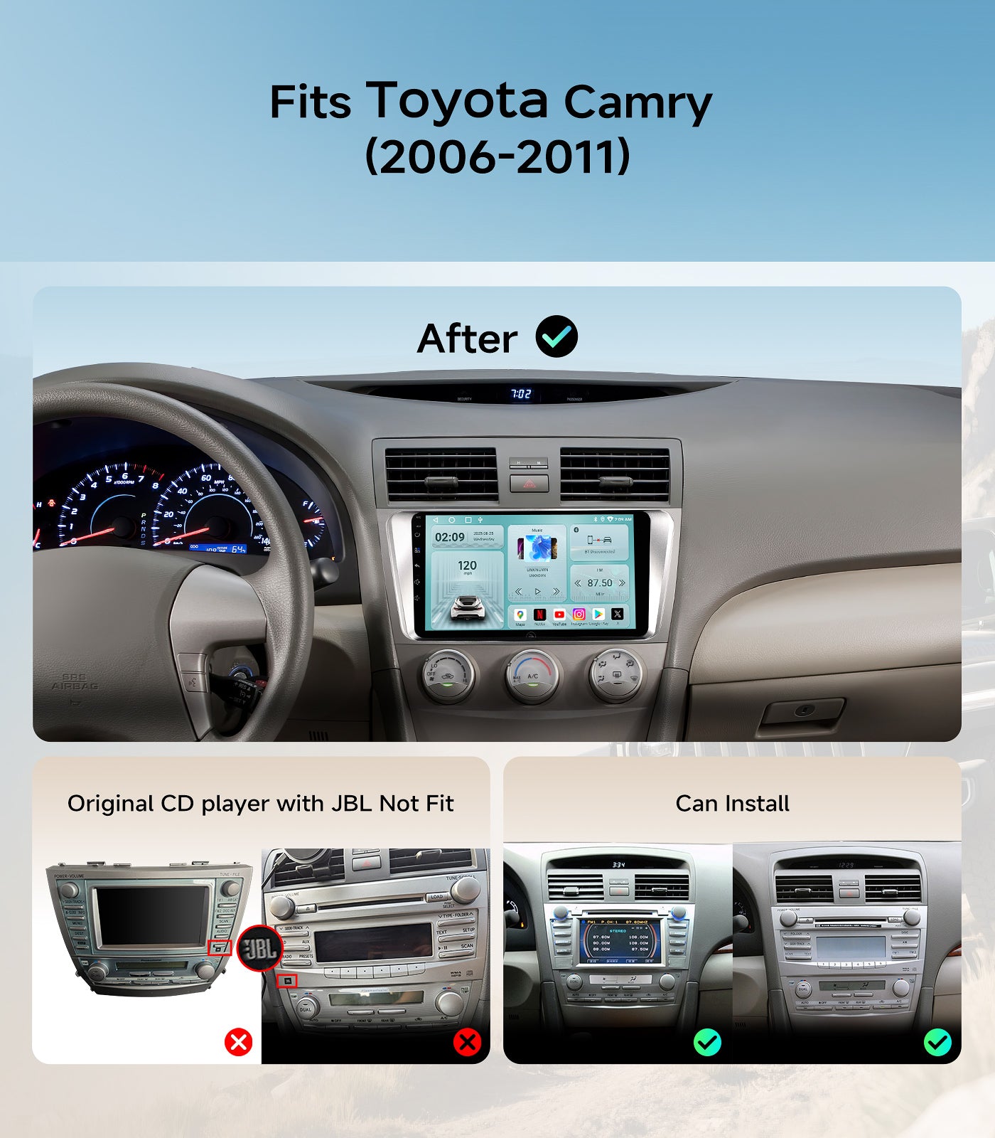 5G WiFi Android 13 Car Stereo for Toyota Camry 2006 2007 2008 2009 2010 2011, 9 Inch IPS HD Touch Screen Car Radio Wireless CarPlay Android Auto, GPS FM/SWC Bluetooth 1080P Backup Camera