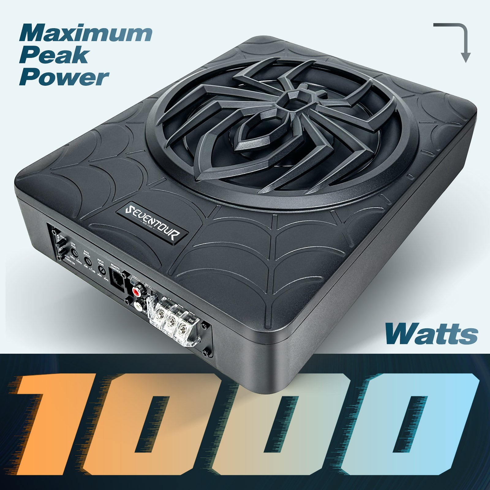 10" 1000W Slim Under Seat Powered Car Subwoofer, Car/Truck Audio Sub Built in Amplifier Combo, with Colorful LED Ambient Lights