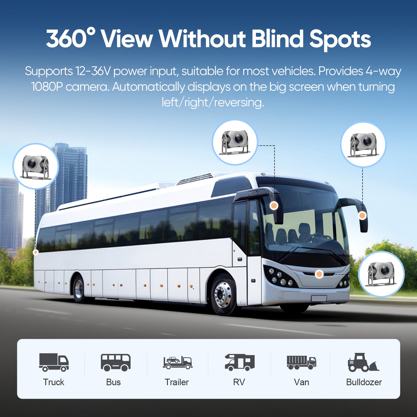 4 Channel 1080p Backup Camera Dash Cam for RV/Truck/Trailer/Van/SUV/Cars,10.2 Inch Touch Screen Quad Split Parking Monitor with DVR Recording/Playback/Bluetooth/FM Radio/Music/Video Player