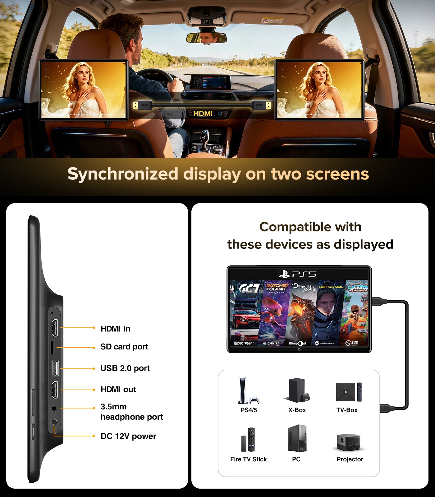 13.5" Android Car TV Headrest Monitor for Back Seat,Portable Rear Entertainment System Support Phone Wireless Mirroring 5G WiFi/HDMI/USB/Sync Touchscreen Video Players