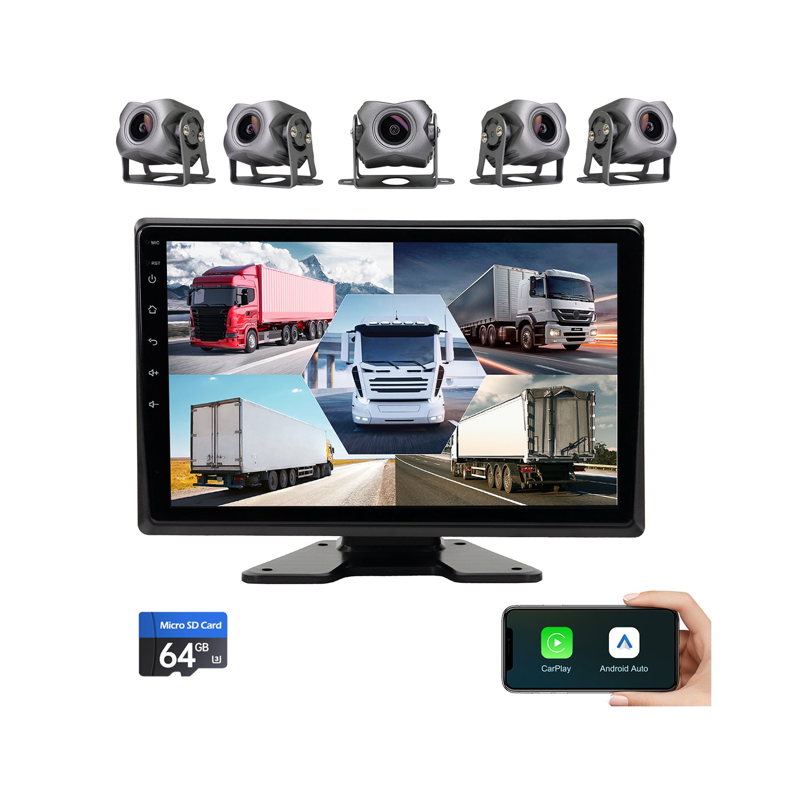 10.2"Touch Screen 5-Channel 1080P Dash Cam Backup Camera System