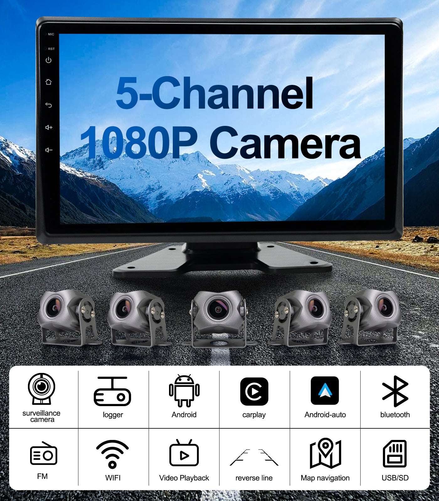 10.2"Touch Screen 5-Channel 1080P Dash Cam Backup Camera System