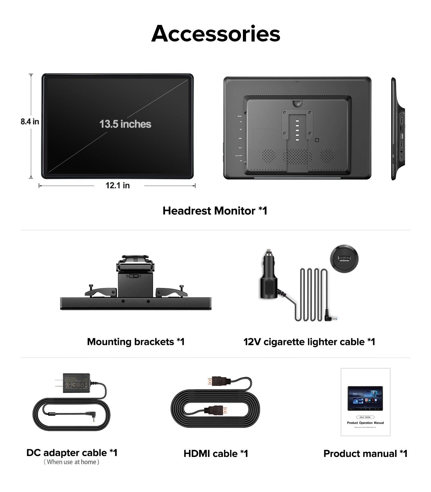 13.5" Android Car TV Headrest Monitor for Back Seat,Portable Rear Entertainment System Support Phone Wireless Mirroring 5G WiFi/HDMI/USB/Sync Touchscreen Video Players