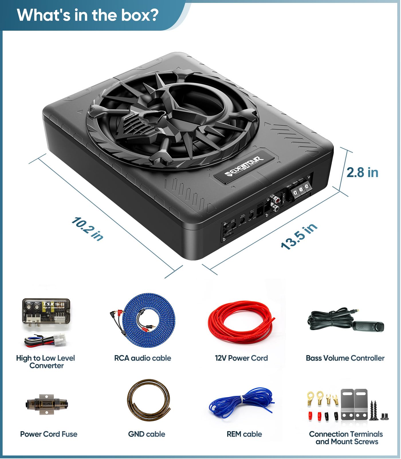 10" 1200W Slim Under Seat Powered Car Subwoofer