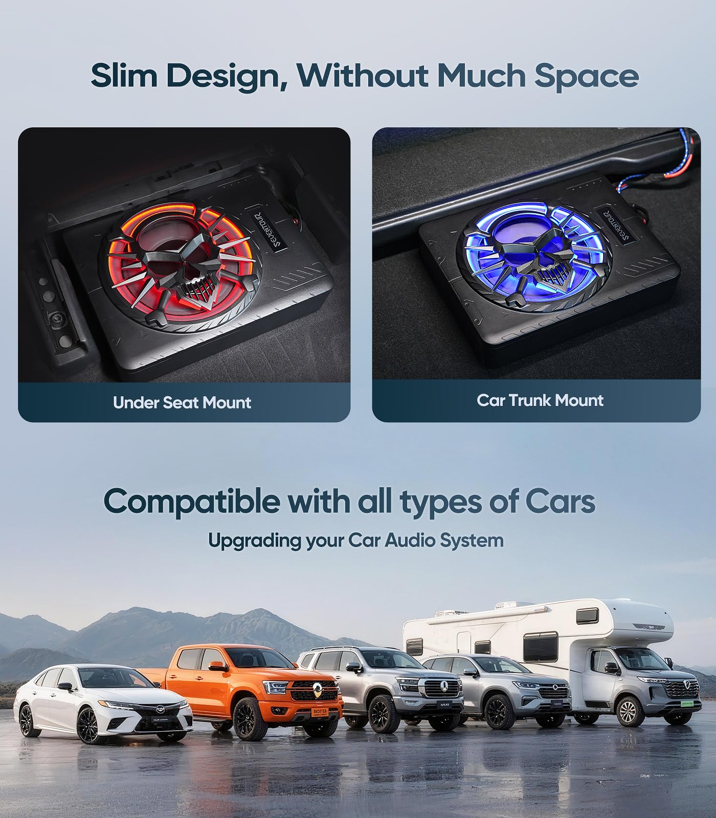 10" 1200W Slim Under Seat Powered Car Subwoofer