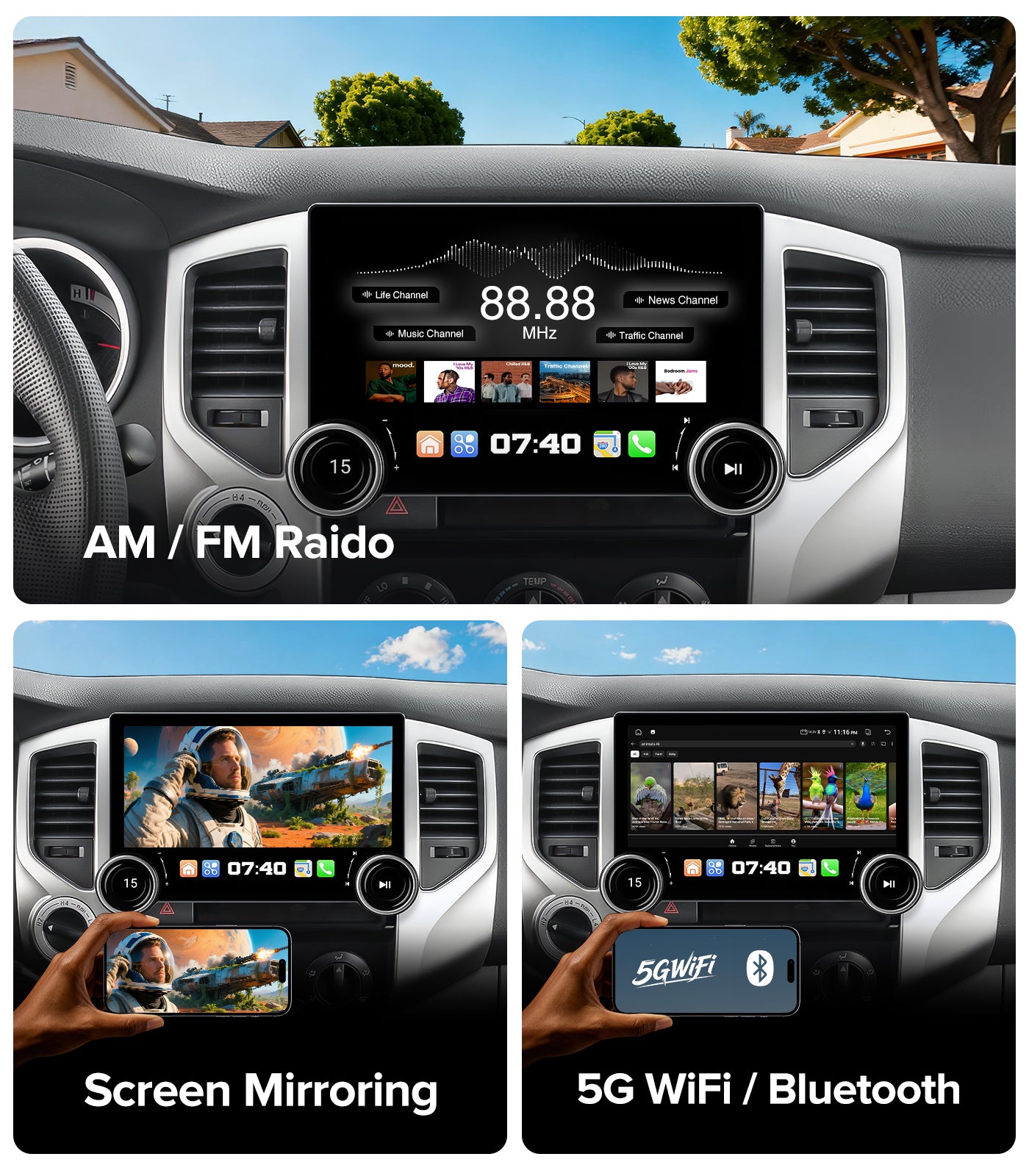 11.5" Dual Knobs for Toyota Tacoma Car Radio 2005-2015 |Wireless CarPlay Android Auto| QLED Touch Screen| Android 13.0| AM/FM |Steering Wheel Control