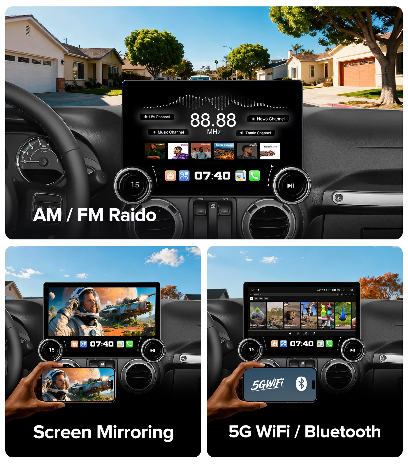 11.5" Dual Knob Car Radio Stereo for Jeep Wrangler JK Head Unit Dodge Ram1500