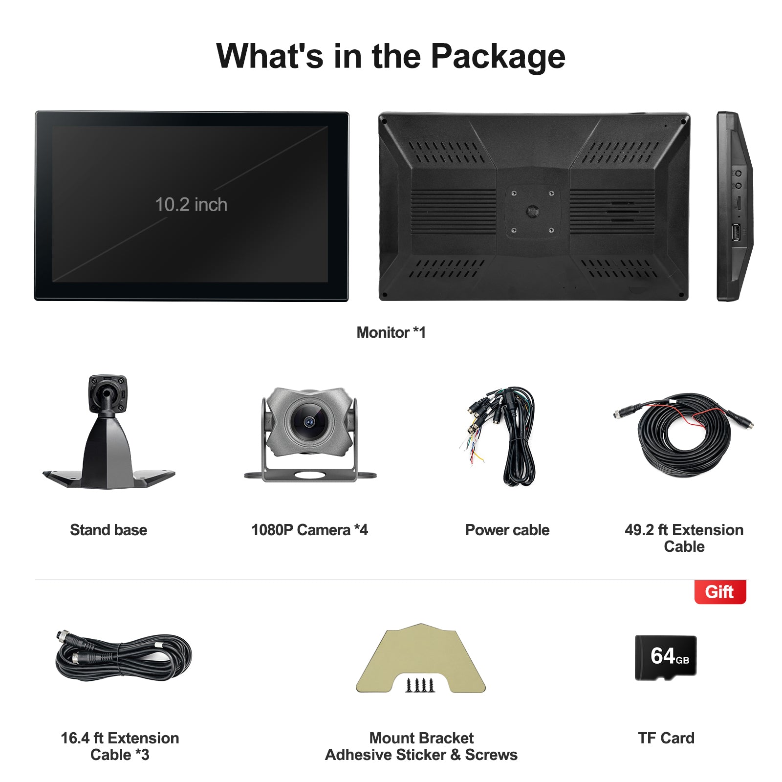 10.2"Touch Screen 4-Channel 1080P Dash Cam Backup Camera System