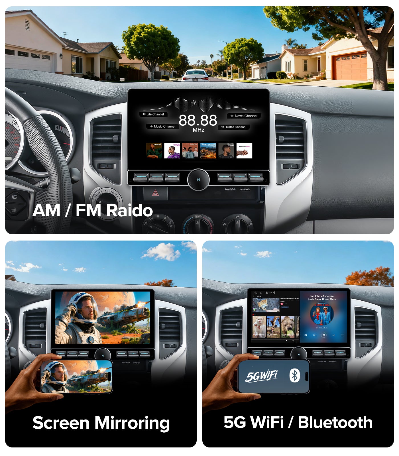 10" Single Knob keybutton Car Stereo for Toyota Tacoma Car Radio 2005-2015