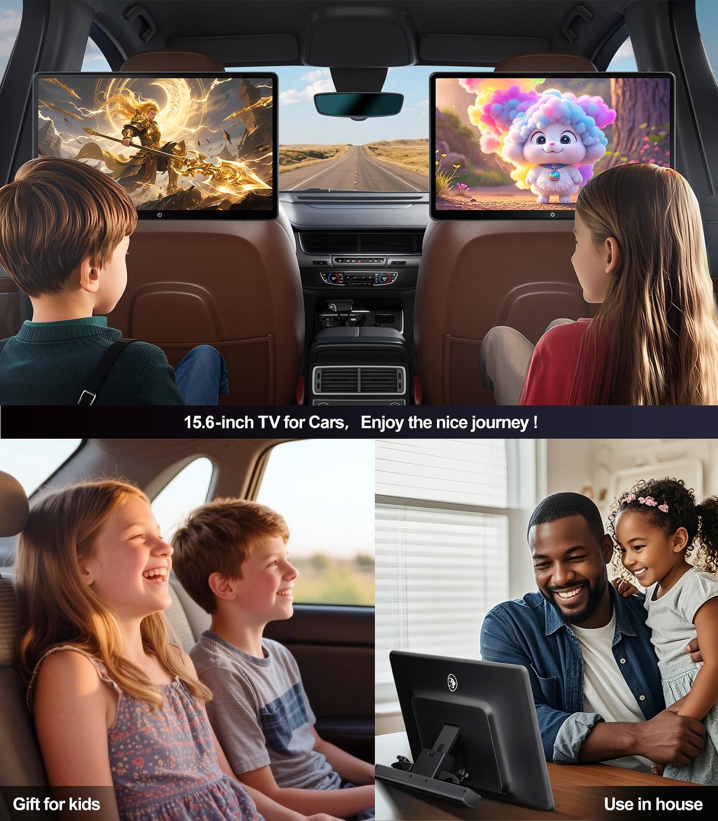 15.6 inch 4K Android.13 Car TV Headrest Monitor for Cars Back seat Rear Entertainment System, Support Phone Wireless Mirror Link Touch Screen,with WiFi/Bluetooth/HDMI/USB/Video Player