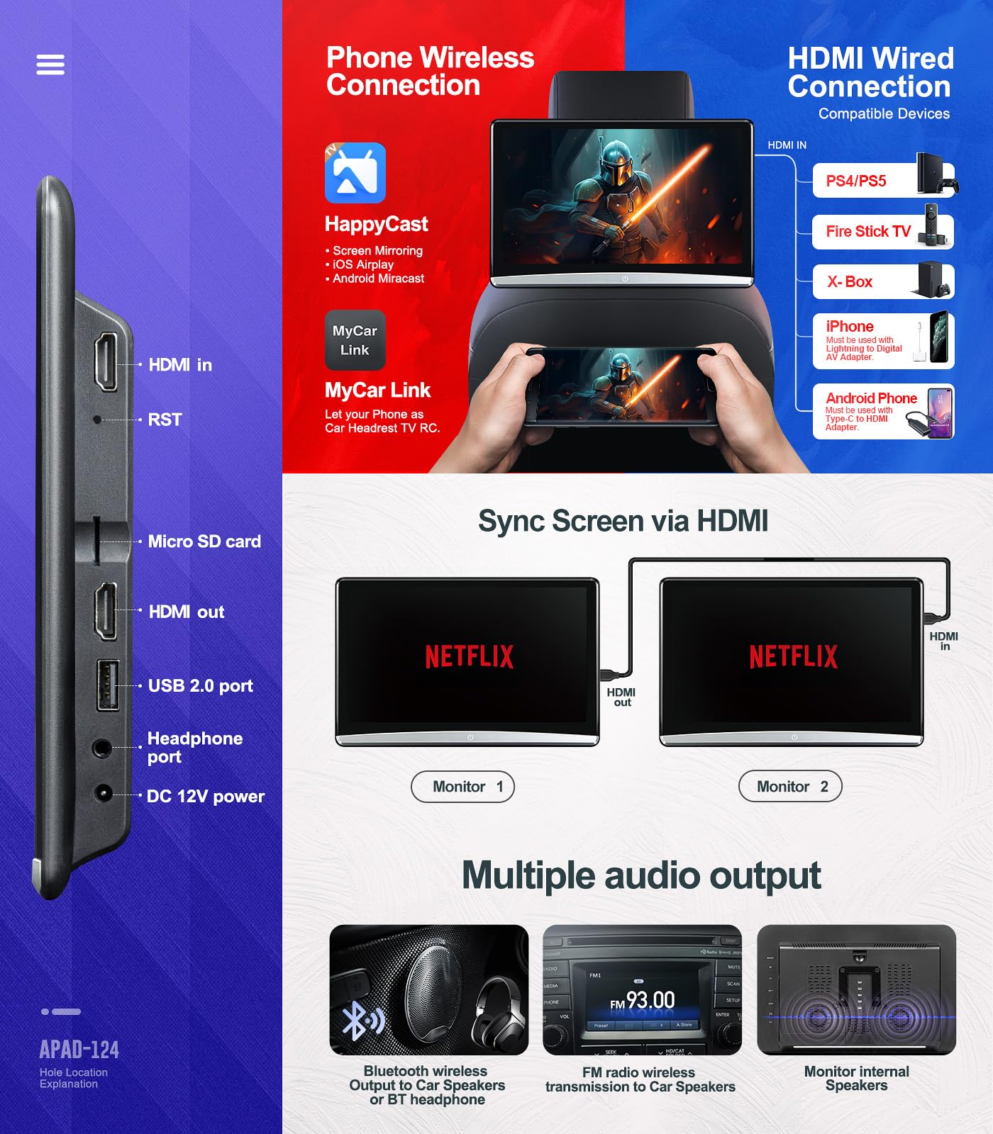 12.4" Android10 Car Headrest Monitor for Back Seat