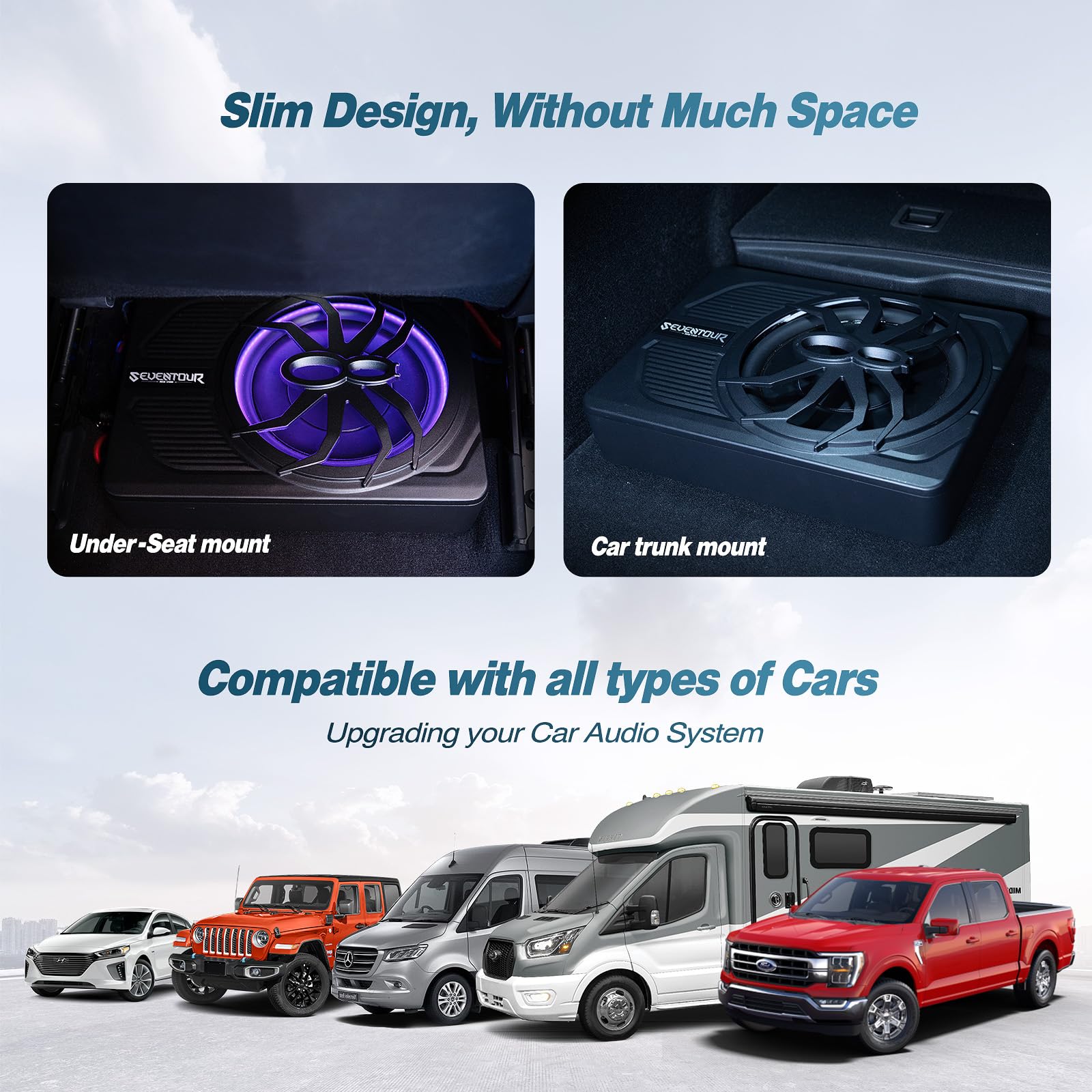 10" 800W Slim Under Seat Powered Car Subwoofer