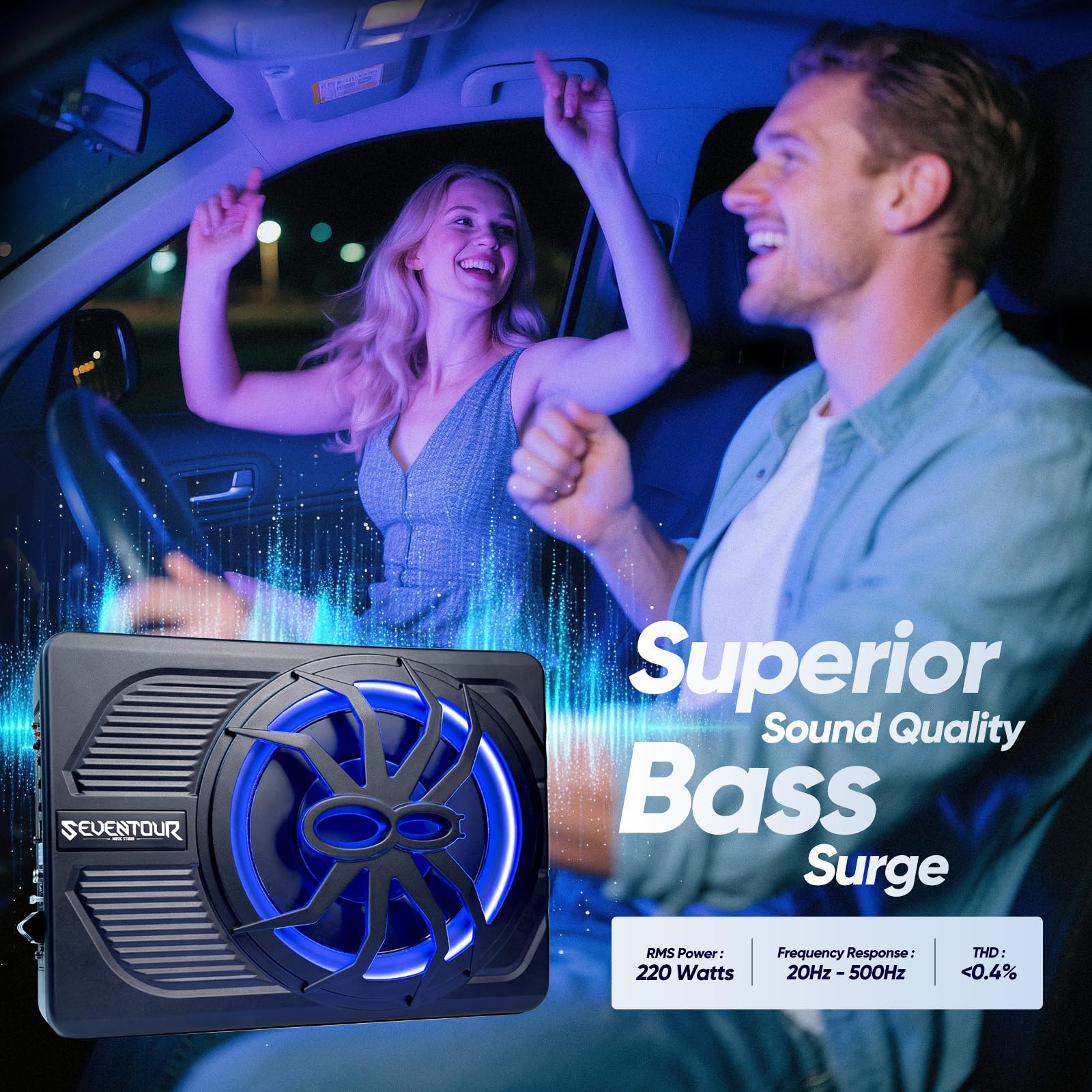 10" 800W Slim Under Seat Powered Car Subwoofer