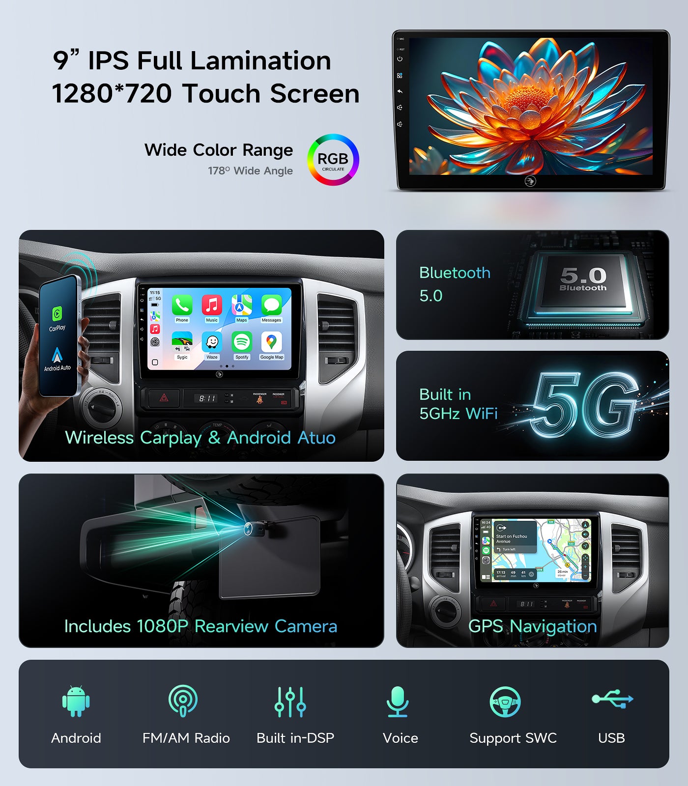 9"Full Touch Screen Car Stereo for Toyota Tacoma 2005-2015