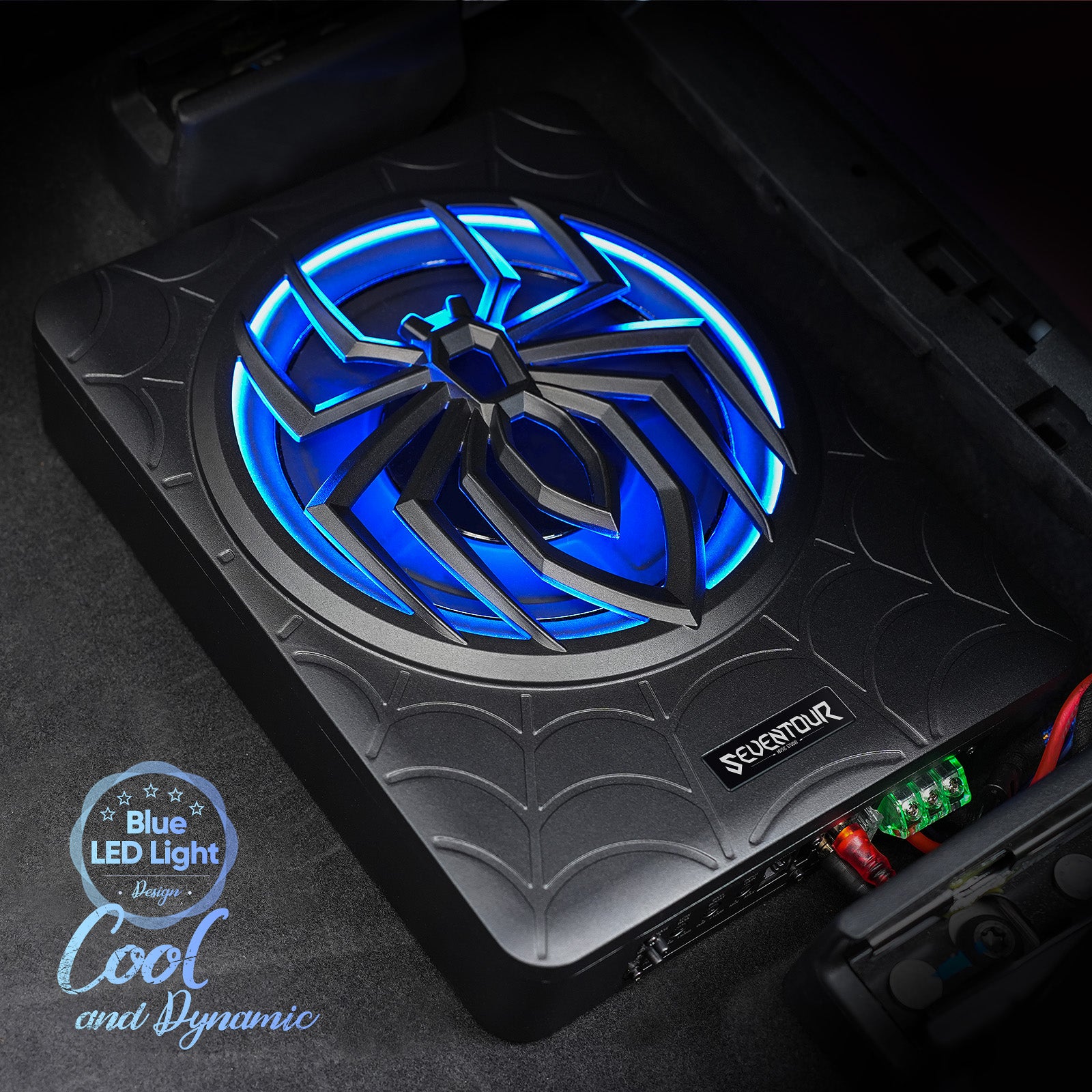 10" 1000W Slim Under Seat Powered Car Subwoofer, Car/Truck Audio Sub Built in Amplifier Combo, with Colorful LED Ambient Lights