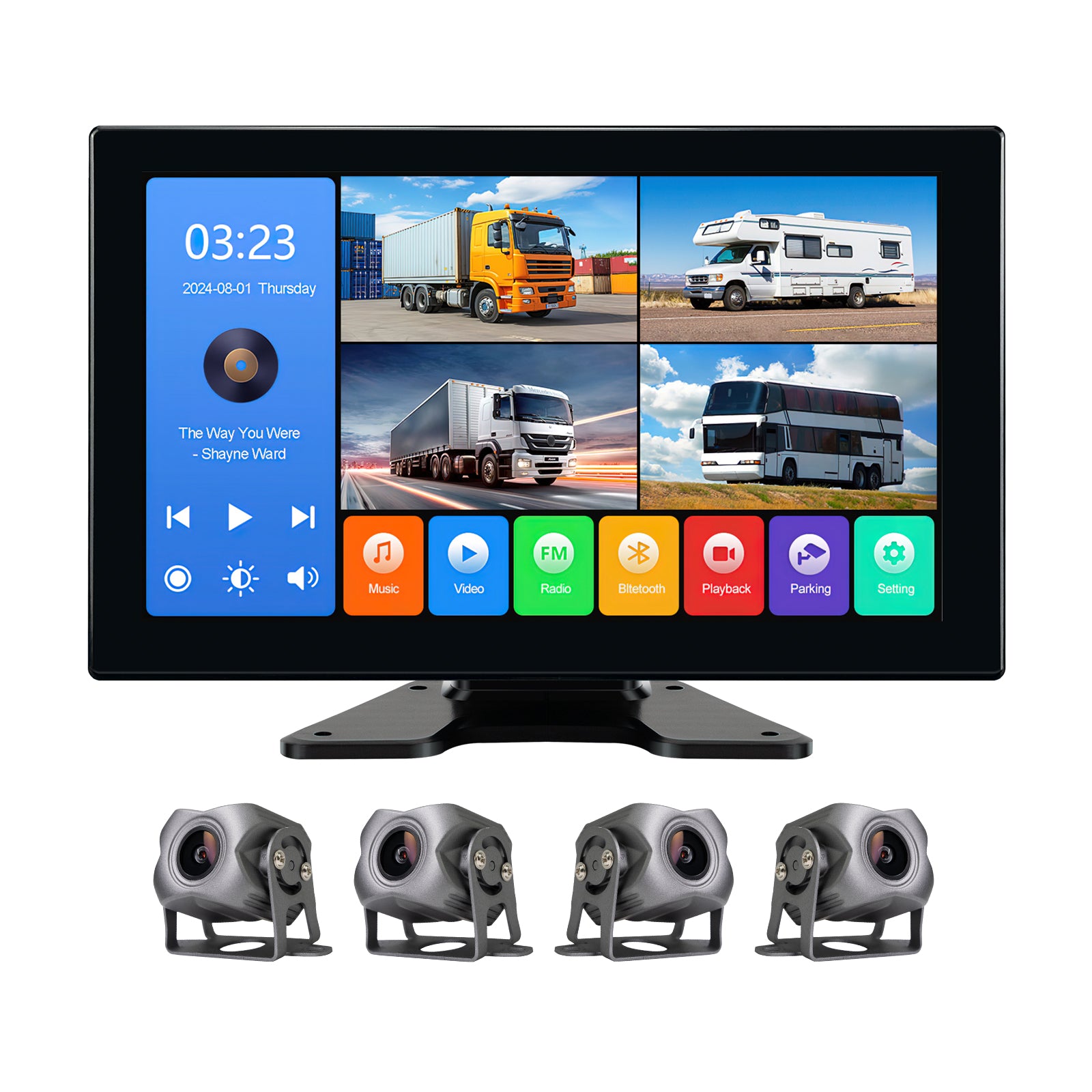 4-Channel 1080P Backup Camera for Truck/RV/Semi Trailer/Van/Cars