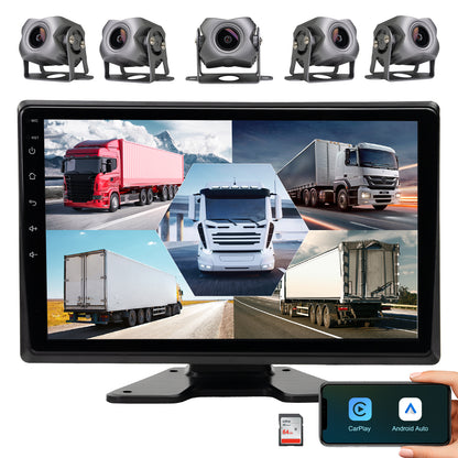 5-Channel 1080P Backup Camera Dash Cam with 10.2'' Monitor,DVR Recording Back Up Camera for RV/Truck/Van/Trailer/SUV Cars, Android.11 Car Raido with Wireless CarPlay/Android Auto/BT/FM/WiFi