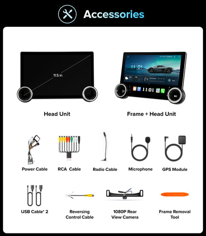 for Jeep Wrangler JK Head Unit Dodge Ram1500 Radio | 11.5" Dual Knob | Wireless CarPlay Android Auto | QLED Touch Screen Car Stereo| AM/FM |Steering Wheel Control