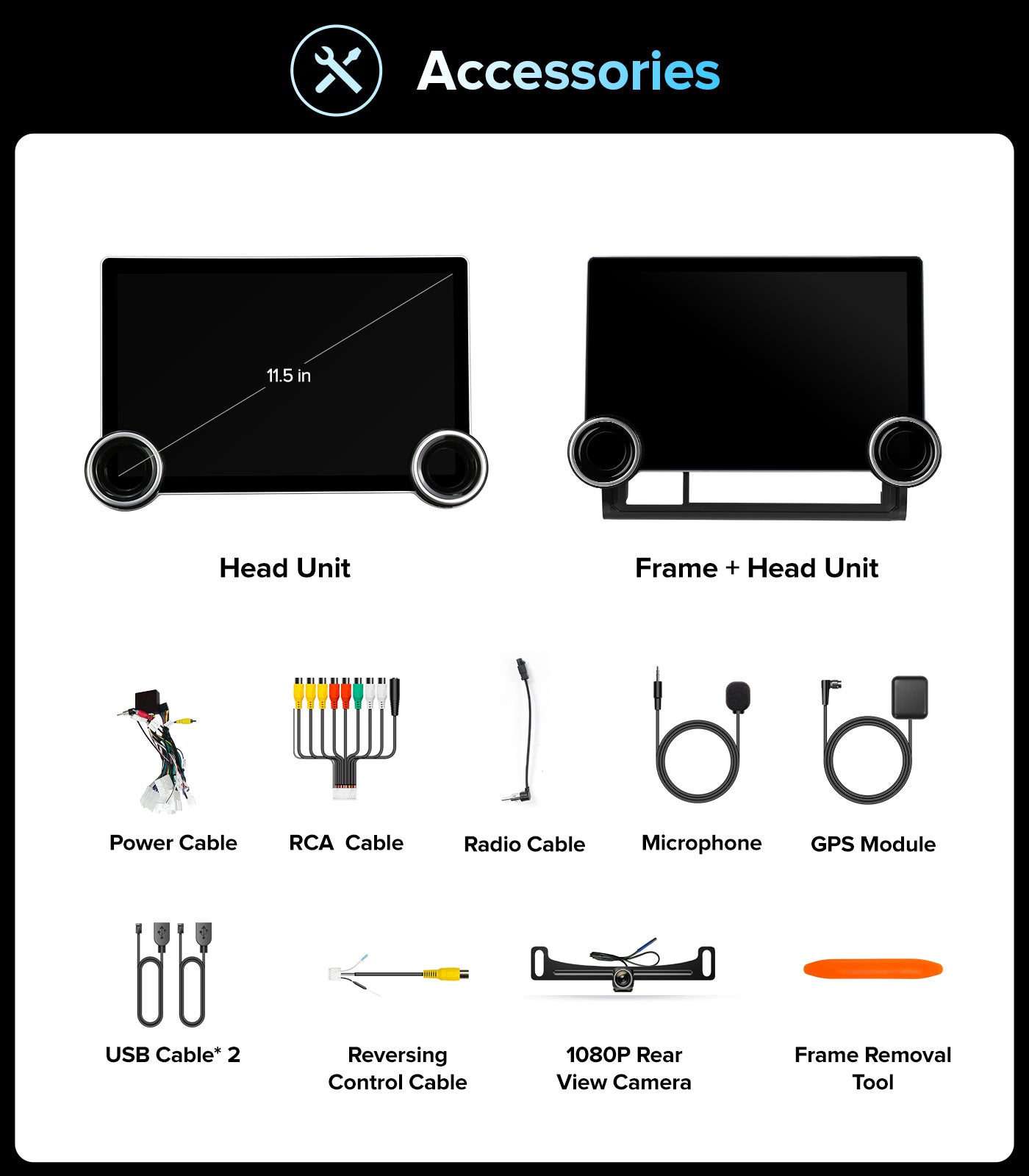 11.5" Dual Knobs for Toyota Tacoma Car Radio 2005-2015 |Wireless CarPlay Android Auto| QLED Touch Screen| Android 13.0| AM/FM |Steering Wheel Control