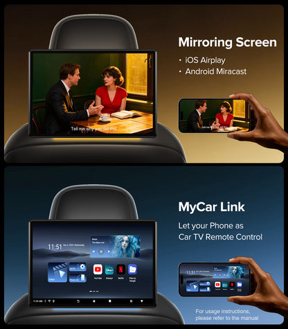 13.5" Android Car TV Headrest Monitor for Back Seat,Portable Rear Entertainment System Support Phone Wireless Mirroring 5G WiFi/HDMI/USB/Sync Touchscreen Video Players