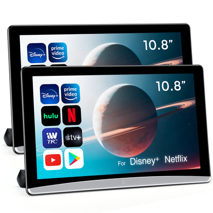 10.8" Android 13 Car TV Headrest Monitor - 5G WiFi Touch Screen Tablet, Supports Phone Mirroring, HDMI in/Out, Bluetooth, USB/SD, Backseat Video Player