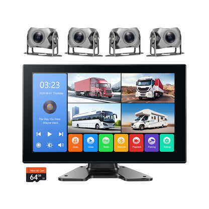 10.2"Touch Screen 4-Channel 1080P Dash Cam Backup Camera System