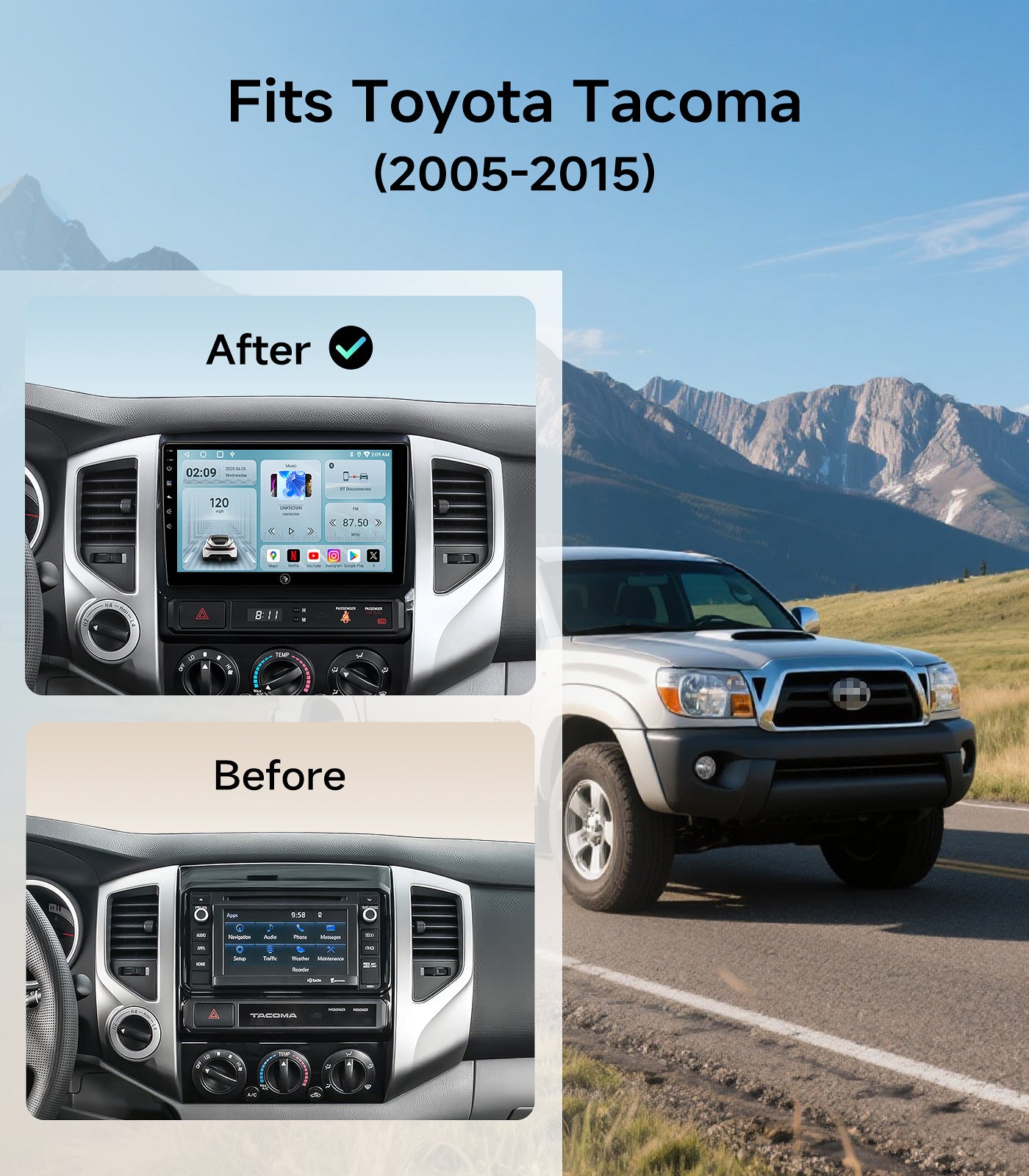 9" Car Stereo Radio for Toyota Tacoma 2005-2015 | Wireless CarPlay Android Auto | 5G WiFi GPS Navigation | IPS HD Touchscreen | Bluetooth/FM/SWC | Plug & Play with 1080P Backup Camera