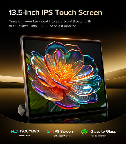 13.5" Android Car TV Headrest Monitor for Back Seat,Portable Rear Entertainment System Support Phone Wireless Mirroring 5G WiFi/HDMI/USB/Sync Touchscreen Video Players