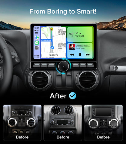 for Jeep Wrangler JK Head Unit Dodge Ram 1500 Radio | Wireless CarPlay Android Auto QLED Touch Screen Car Stereo | Single Knob Keybutton| AM/FM |Steering Wheel Control