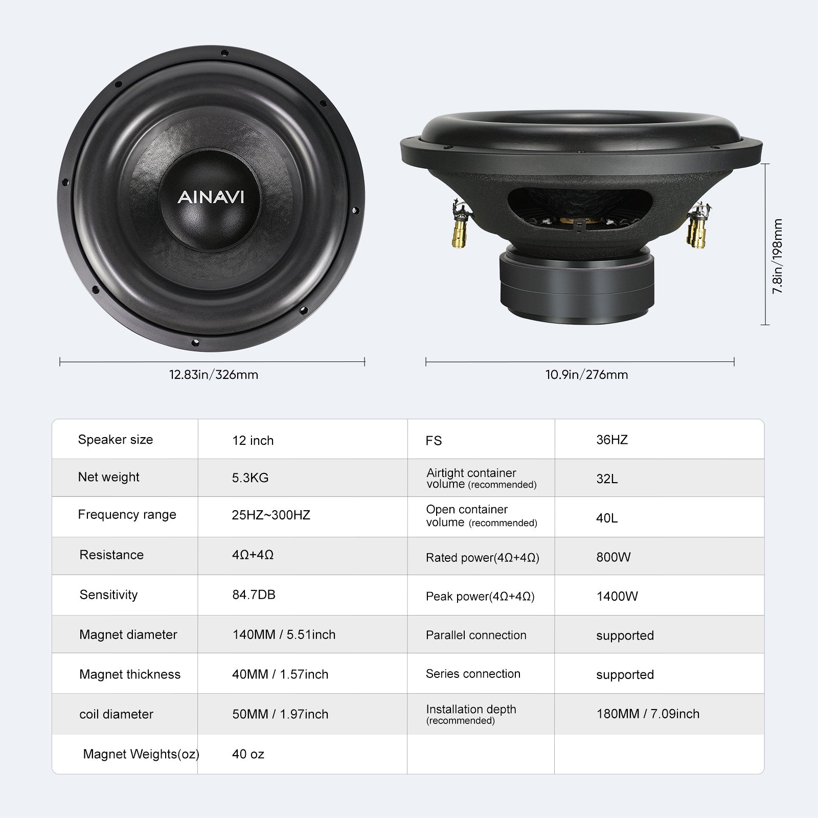 12 inch 1400 Watt Max Power Car Audio Dual 4 Ohm Car Subwoofer