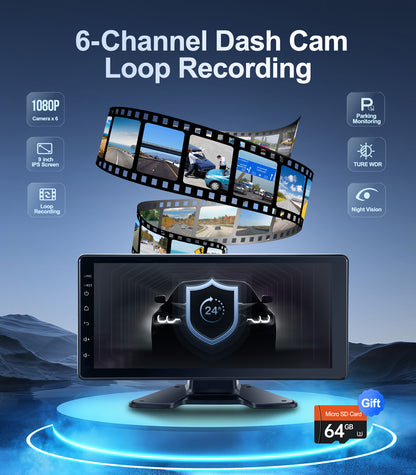 6-Channel 1080P Dash Cam Backup Camera System with 10.33 Inch Touch Screen Parking Monitor, Back Up Camera Car Radio for RV/Truck/Trailer/Van/SUV/Cars,Wireless Carplay/Android Auto/WiFi/Bluetooth/FM