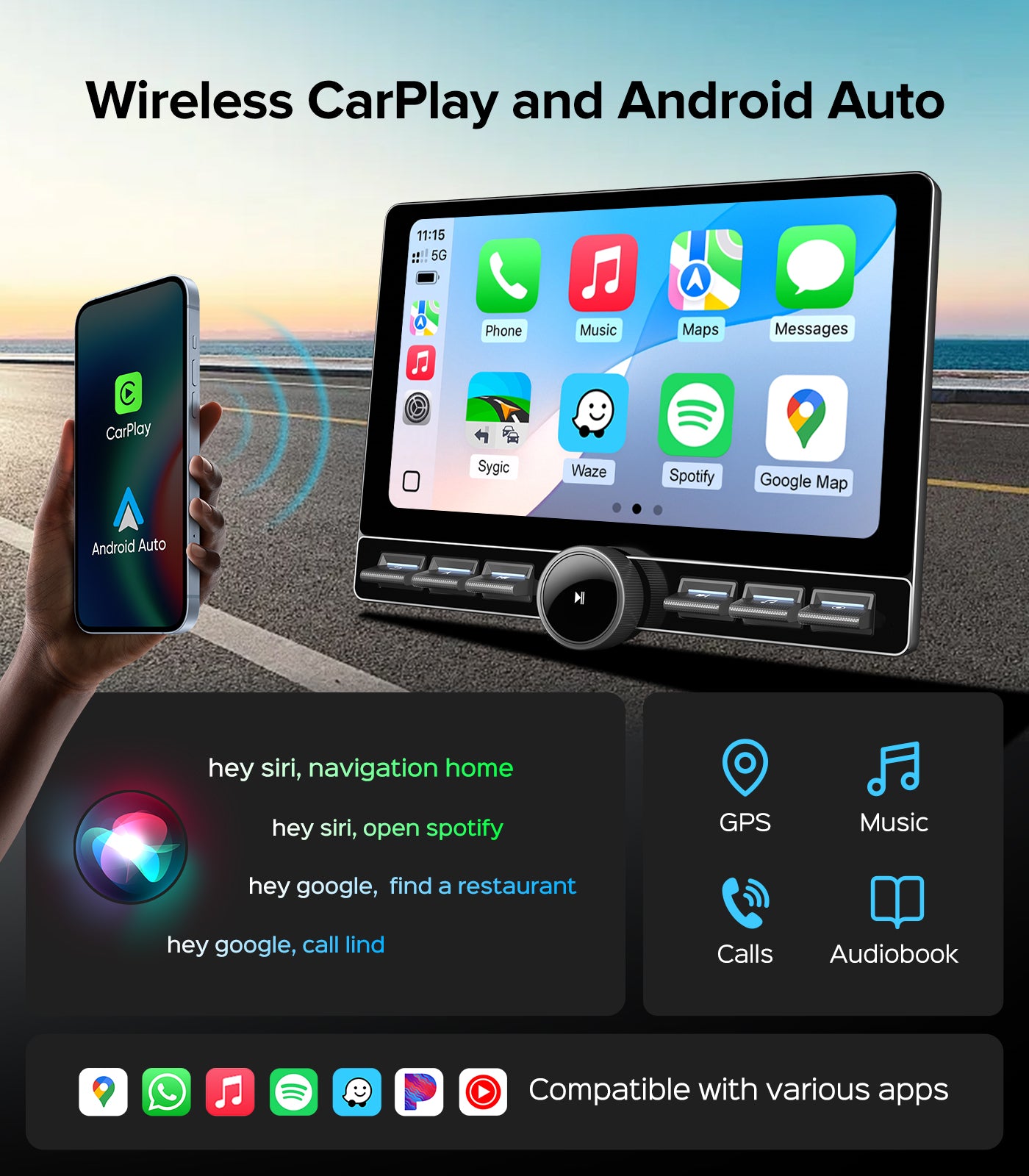 for Toyota Tacoma Car Radio 2005-2015 |Wireless CarPlay Android Auto| Single Knob Keybutton QLED Touch Screen Stereo Upgrade | Android 13.0| AM/FM |Steering Wheel Control