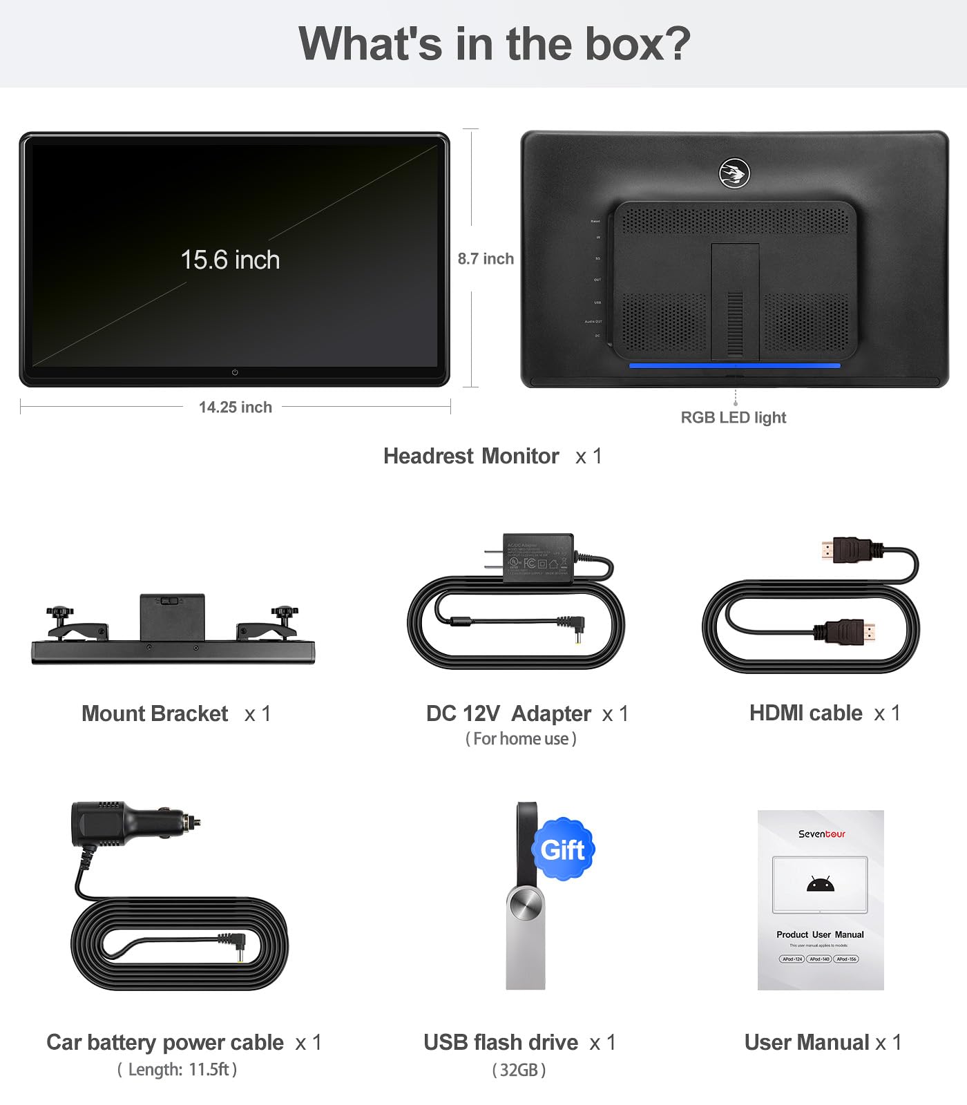 15.6 inch 4K Android.13 Car TV Headrest Monitor for Cars Back seat Rear Entertainment System, Support Phone Wireless Mirror Link Touch Screen,with WiFi/Bluetooth/HDMI/USB/Video Player
