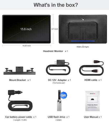 15.6 inch 4K Android.13 Car TV Headrest Monitor for Cars Back seat Rear Entertainment System, Support Phone Wireless Mirror Link Touch Screen,with WiFi/Bluetooth/HDMI/USB/Video Player