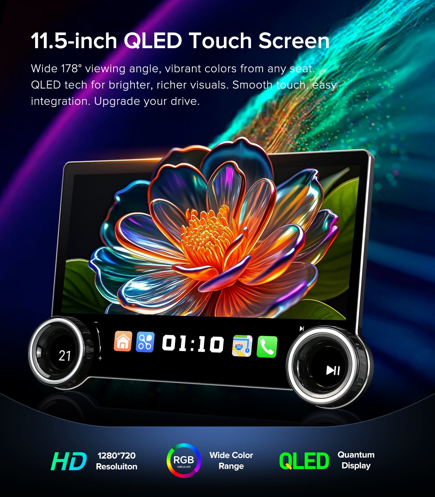 11.5" Dual Knobs for Toyota Tacoma Car Radio 2005-2015 |Wireless CarPlay Android Auto| QLED Touch Screen| Android 13.0| AM/FM |Steering Wheel Control