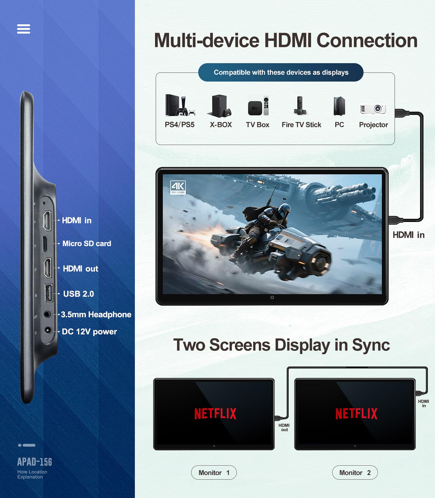 15.6 inch 4K Android.13 Car TV Headrest Monitor for Cars Back seat Rear Entertainment System, Support Phone Wireless Mirror Link Touch Screen,with WiFi/Bluetooth/HDMI/USB/Video Player