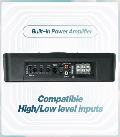 10" 1200W Slim Under Seat Powered Car Subwoofer, Car/Truck Audio Sub Built in Amplifier amp Combo, with LED Ambient Light