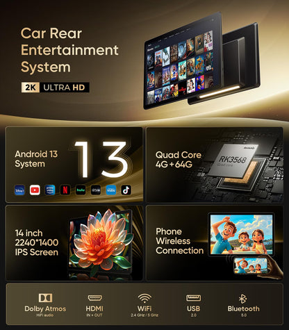 14" Android13 Car Headrest Monitor for Back Seat