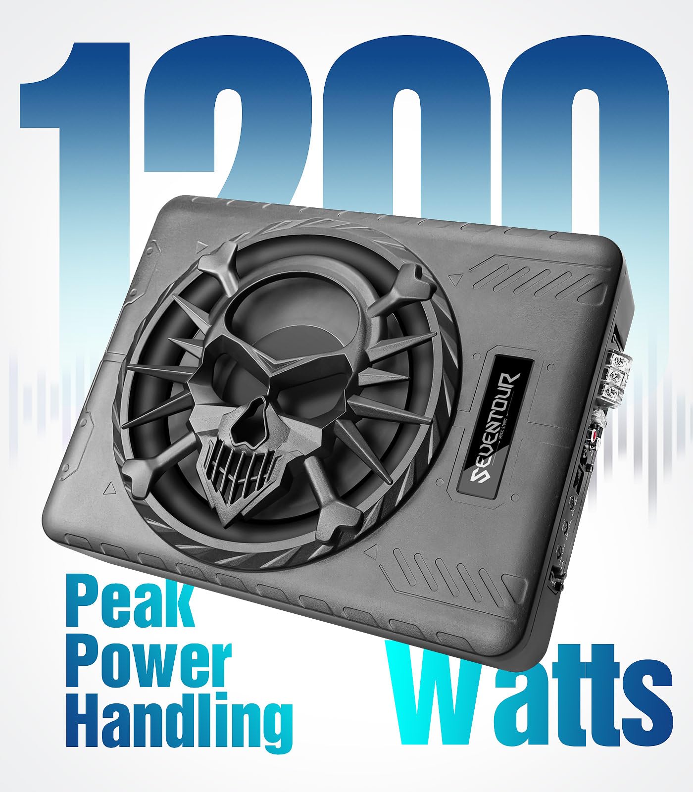 10" 1200W Slim Under Seat Powered Car Subwoofer, Car/Truck Audio Sub Built in Amplifier amp Combo, with LED Ambient Light