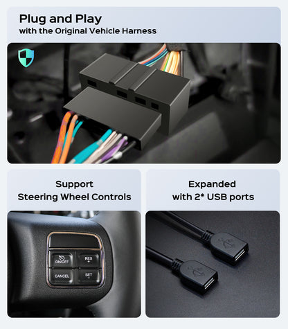 Car Radio for Jeep Wrangler JK Compass Grand Cherokee Dodge Ram Upgrade Stereo Wireless CarPlay Android Auto Touch Screen/Android13/Bluetooth/GPS Navigation/HD Backup Camera