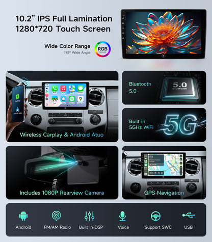 Car Radio Stereo Upgrade for Ford F150(2004-2008) F250/F350/450/550(2008-2016) E150/250/350cargo/ECONOLINE Van(2009-2016) FOCUSFUSION(2005-2007) with Android13/5G WiFi/Wireless CarPlay/Android Auto