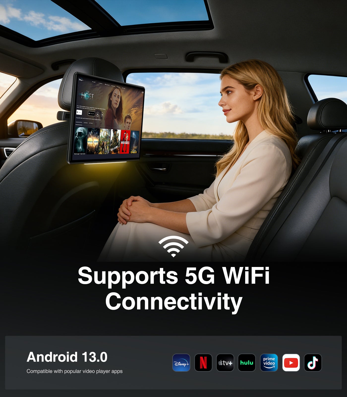 16" Car TV Headrest Monitor for Cars Back seat Universal Rear Entertainment System, Support Phone Wireless Mirror Link Touch Screen 4K,with WiFi/Bluetooth/HDMI/USB/Video Player