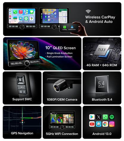 for Toyota Tacoma Car Radio 2005-2015 |Wireless CarPlay Android Auto| Single Knob Keybutton QLED Touch Screen Stereo Upgrade | Android 13.0| AM/FM |Steering Wheel Control